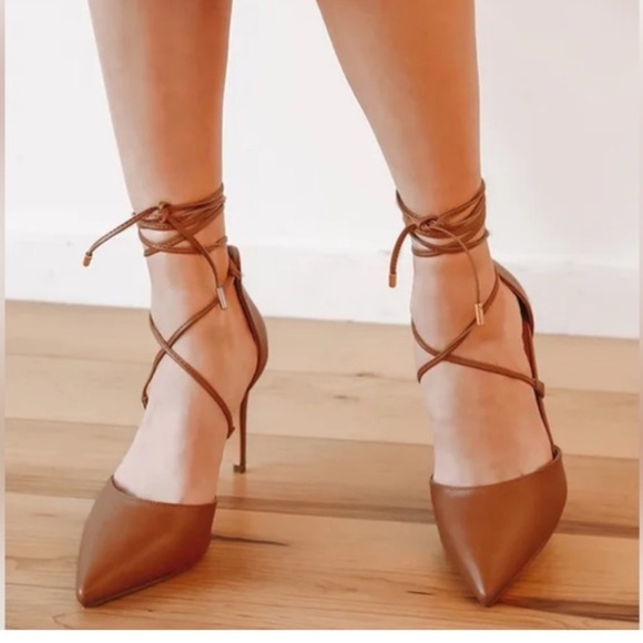 Lulus Shoes - Lulus Brown Marie Chestnut Lace Up Strappy High Heel Size 7.5